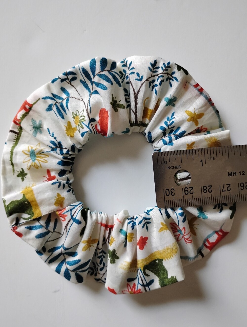 Liberty Art Fabric Scrunchie Plum Dog Colorful Cottagecore Bespoke Red Blue - Picture 2 of 9